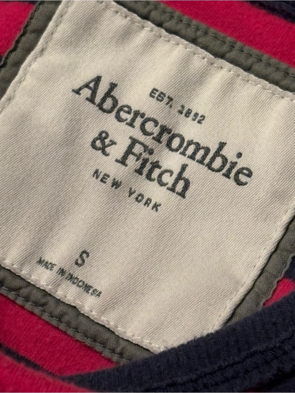 Y2K Abercrombie & Fitch Pink Navy Striped Moose Logo Long Sleeve Shirt - Picture 6 of 6